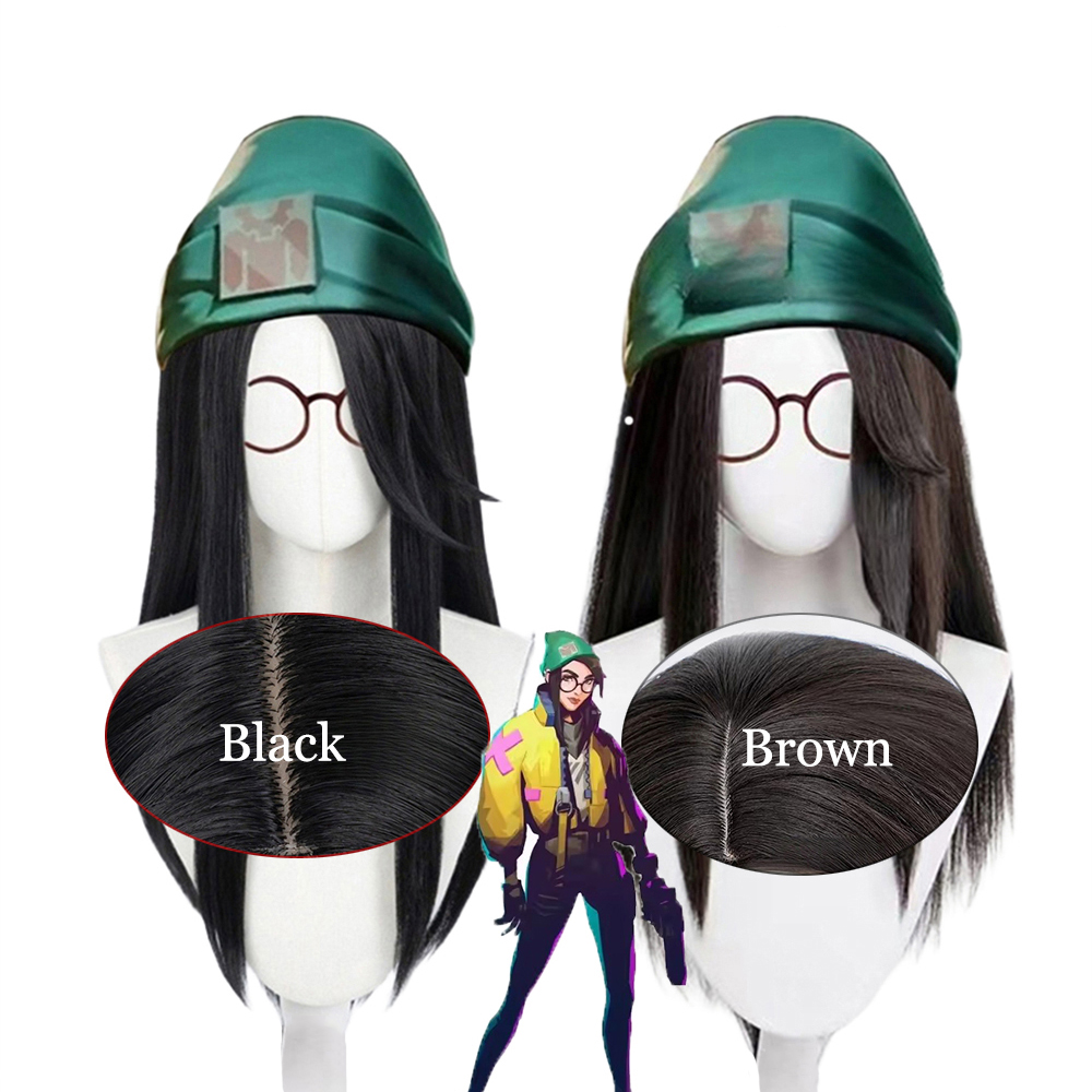 Anime Cosplay Long Black Hair - Peruka do cosplayu Killjoy, 60 cm,