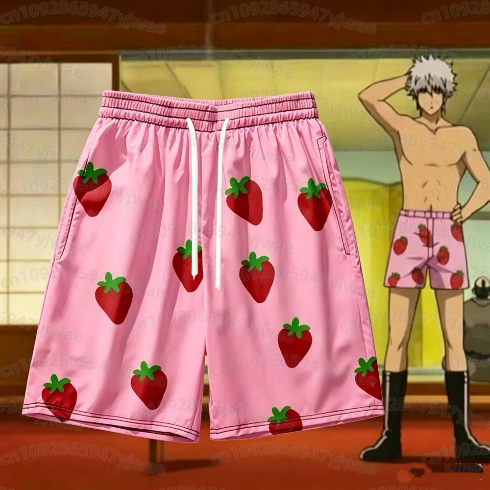 Anime Cosplay Outfit - Męskie różowe krótkie spodnie w truskawki