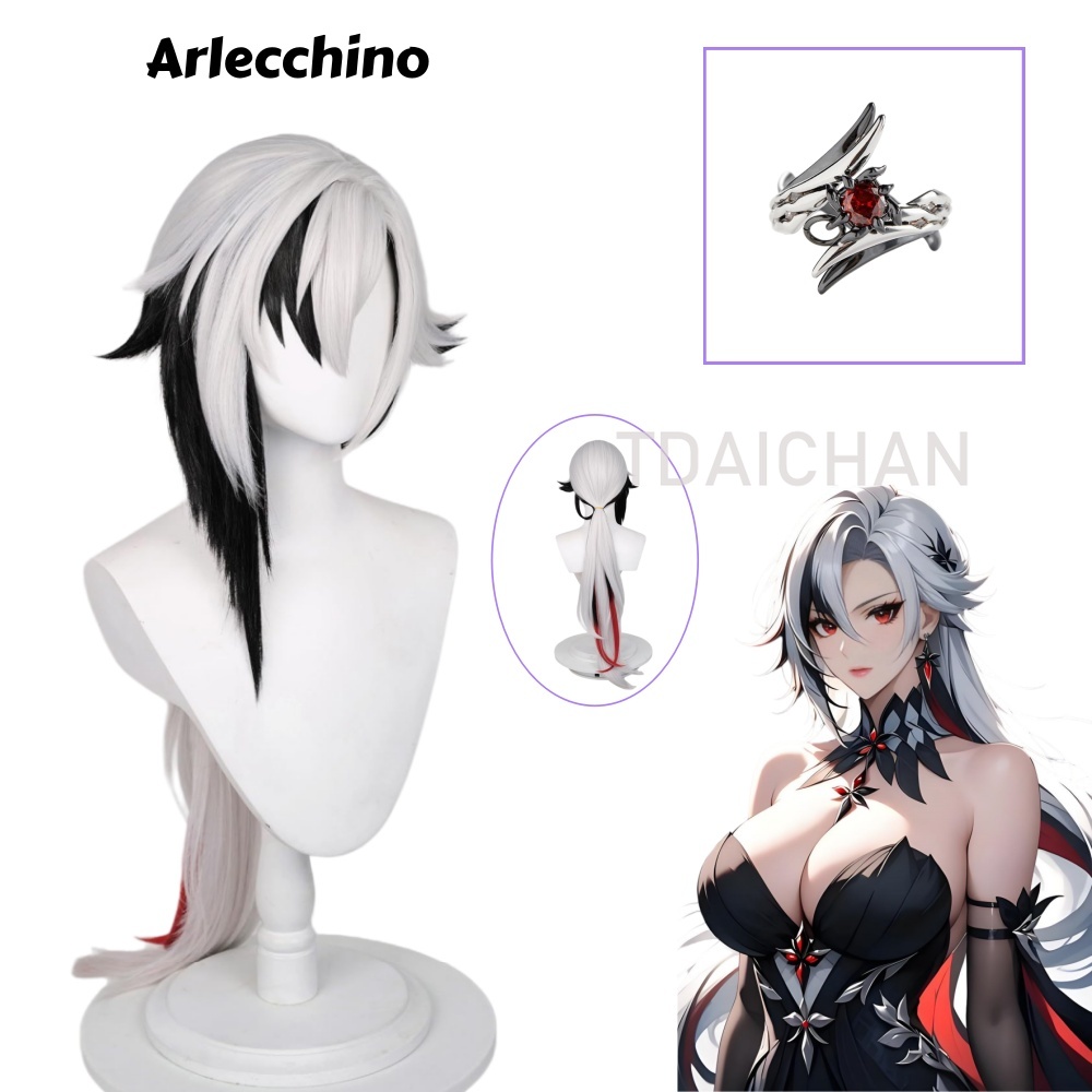 Anime Cosplay Long Black Hair - Peruka do cosplayu Arlecchino z Genshin
