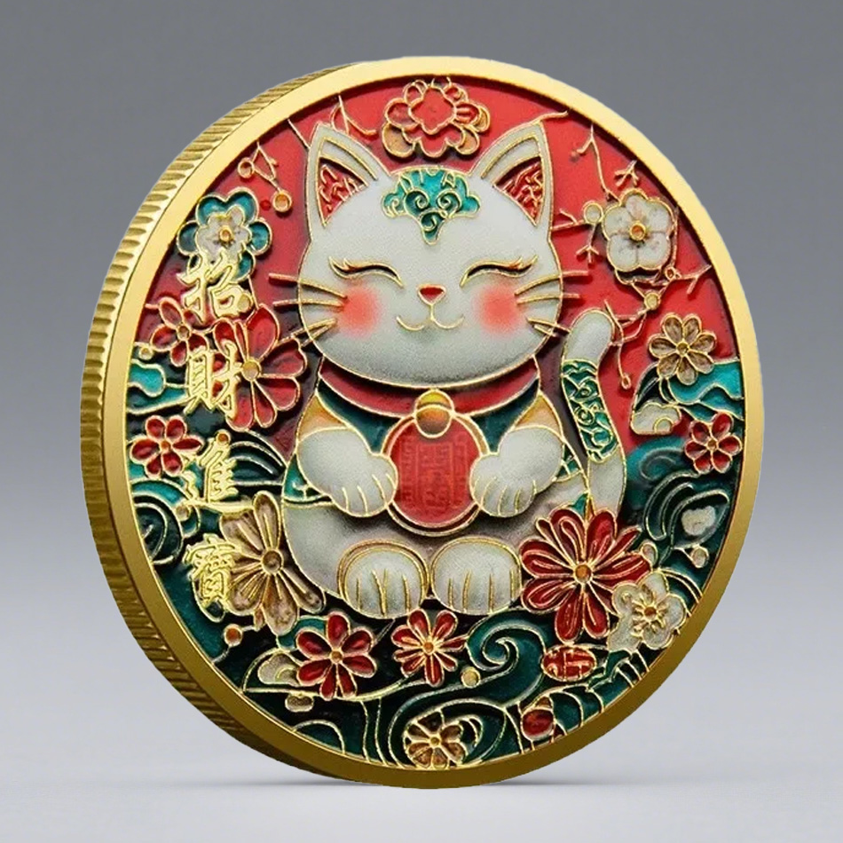 Naruto Headband Metal - Złocona moneta pamiątkowa Maneki Neko na
