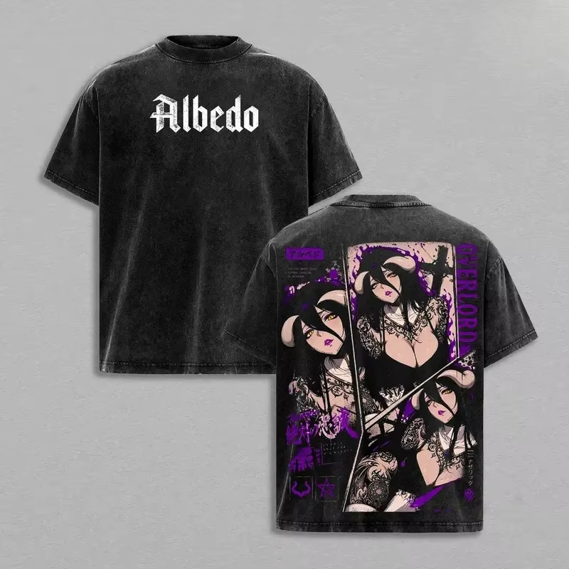 Anime Cosplay Albedo - Koszulka 2026 Overlord Albedo Dwustronna Vintage