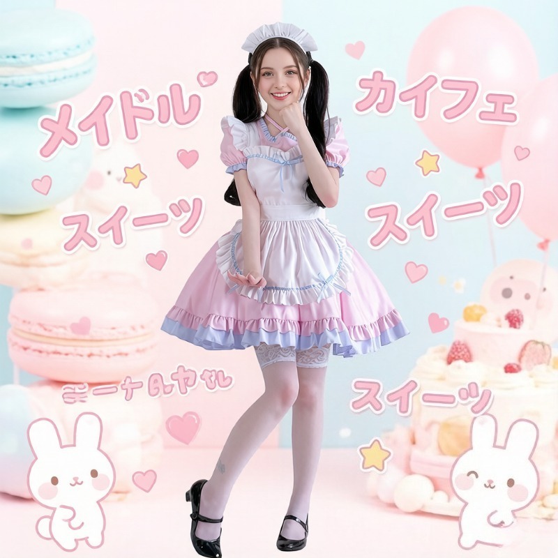 Anime Cosplay Cafe - Damski zestaw sukienki pokojówki Lolita w