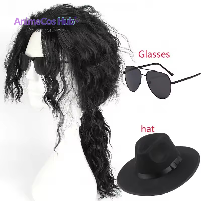 Anime Cosplay Long Black Hair - Anime Michael Jackson Cosplay, peruka Michael